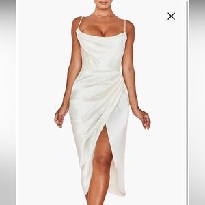 New with tags! House of CB Ivory Reva Satin Gathered Corset Dress
